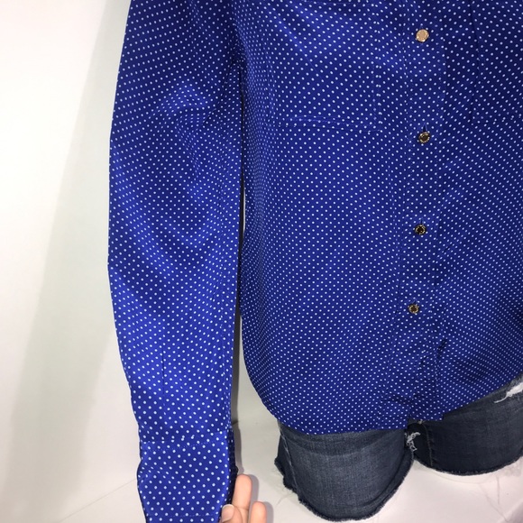 Juicy Couture Royal Blue Polka Dot Silk Button Up - Picture 4 of 13